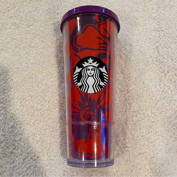 Starbucks Red and Purple Floral Tropical 24oz Venti 2014 Collectible Tumbler Cup - Picture 1 of 5